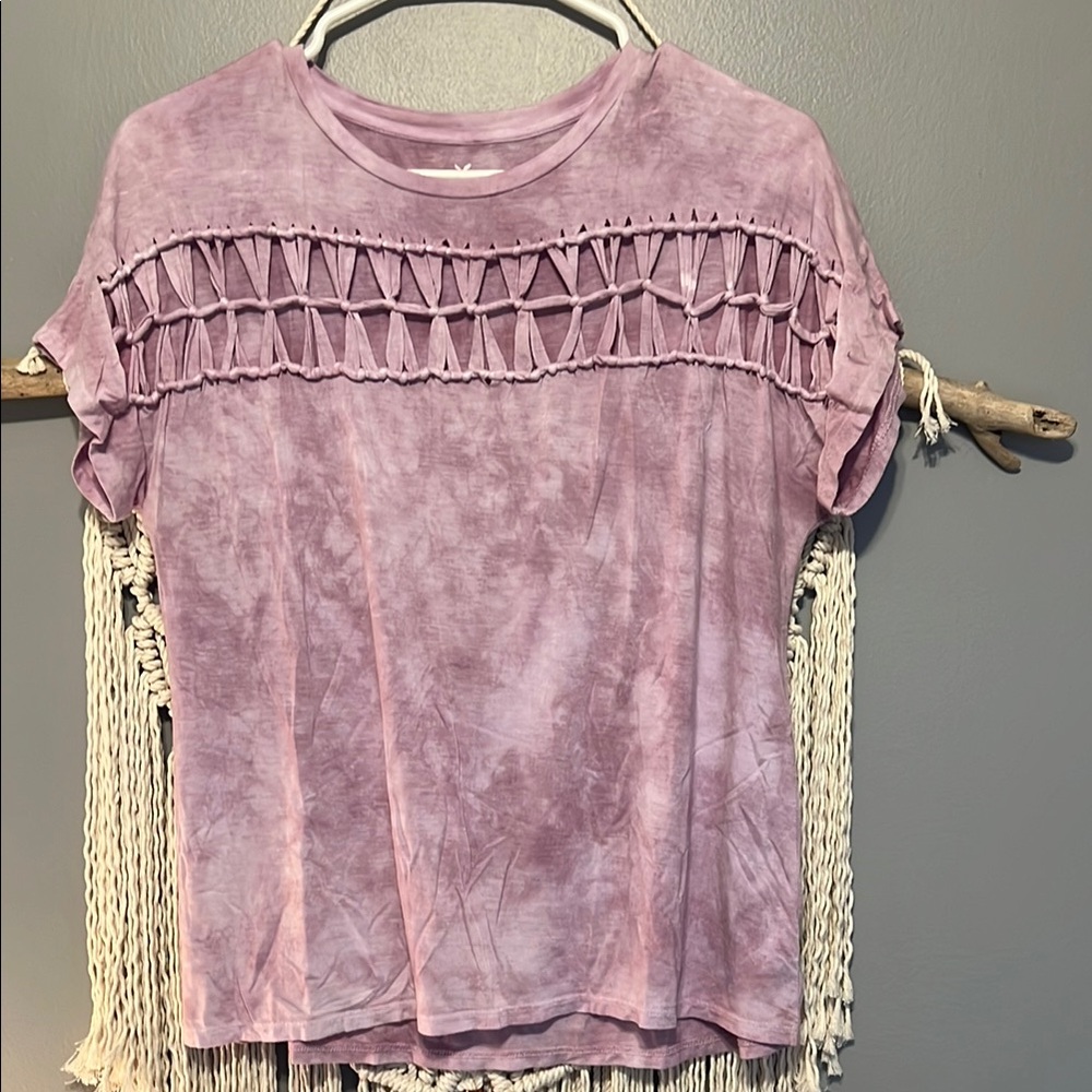 American Eagle Lavender Open Weave Tie-Dye Women's Top